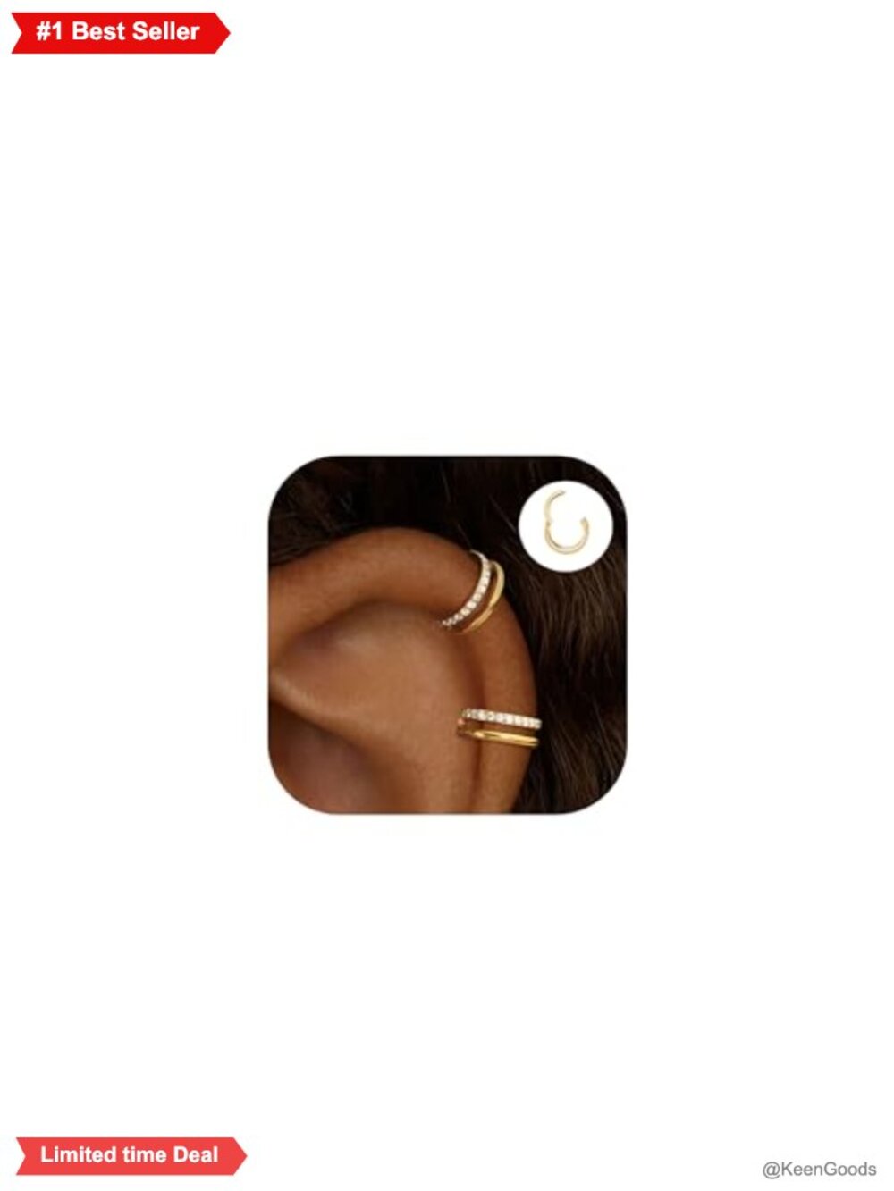 14K Gold Plated Silver Double Hoop Cartilage Earrings Cubic Zirconia
